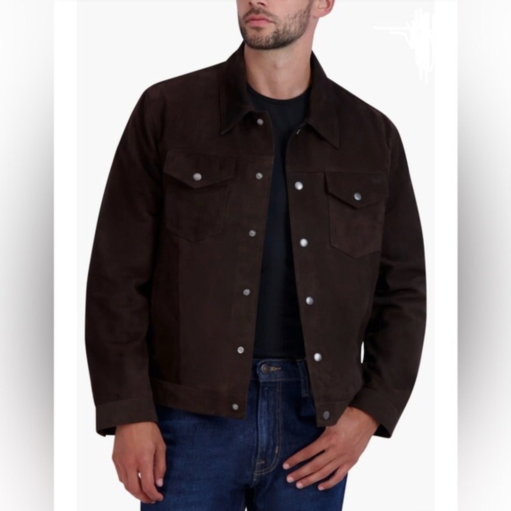 Ben Sherman Brown Classic Suede Leather Trucker Button-Up Jacket Size Medium NEW